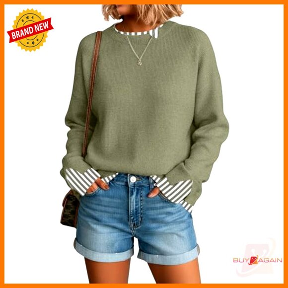 Oversized Knit Pullover Patchwork Ribbed Drop Shoulder Cozy Fall Sweater - Picture 4 of 6